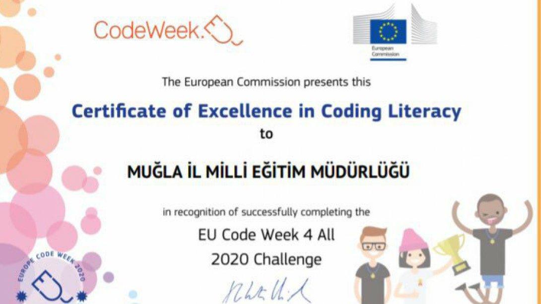 CodeWeek Haftası etkinlikleri kapsamında Muğla İl Milli Eğitim Müdürlüğü tarafından oluşturulan etkinlik kodu ile kodlama etkinlikleri yapan öğretmenlerimiz sertifikalarını aldılar.